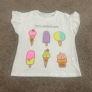 Zara Kids Ruffle Sleeve White T-Shirt with Colorful Ice Cream Design